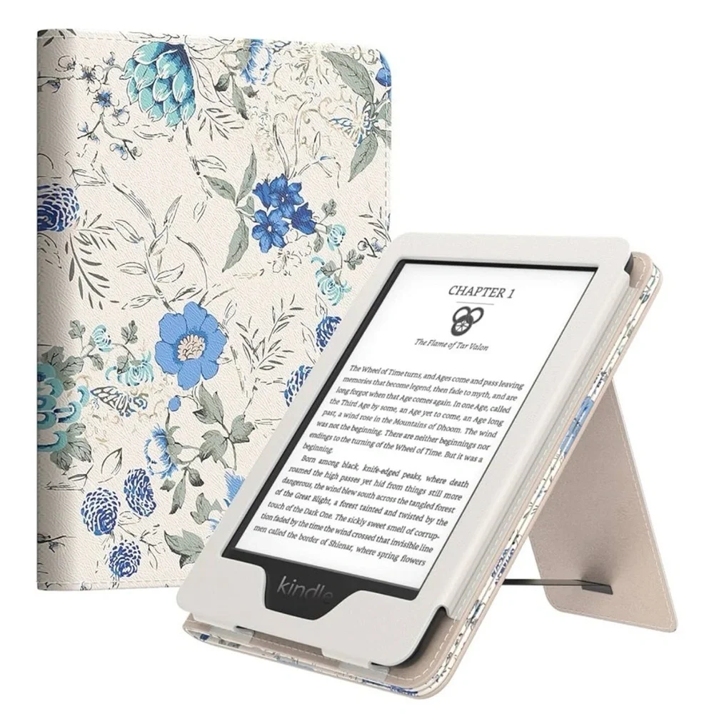 Kindle Paperwhite Kindle Case Floral White & Blue Pattern